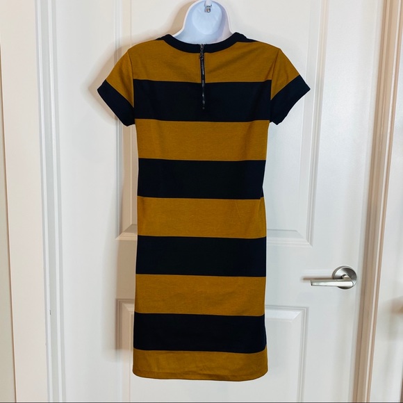 Black & Brown Striped Rugby Short Sleeve Dress - Picture 2 of 5